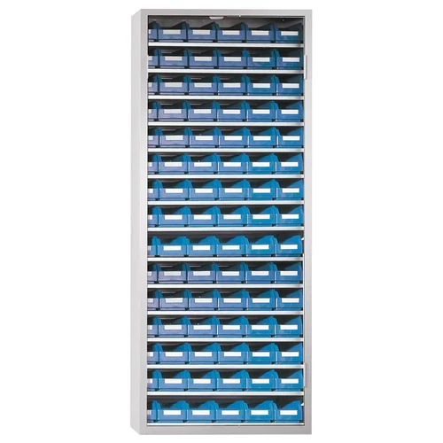 Tárolószekrény, ajtó nélkül, 14 polc, dobozok 90xGr. 7, SZxMxH 690x285x1600 mm, RAL 7035 világosszürke