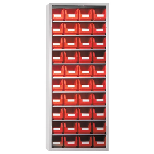 Tárolószekrény, ajtó nélkül, 9 polc, dobozok 40 x 6-os méret, SZxMxH 690x285x1600 mm, RAL 7035 világosszürke