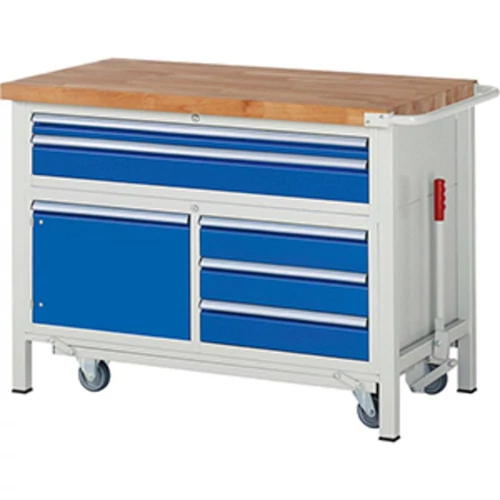 Munkapad leengedhető görgős alvázzal, SZxMxM 1250x700x920 mm, 2 db XXL fiók: 60/120, 3 fiók 120 mm, 1 ajtós 360 mm