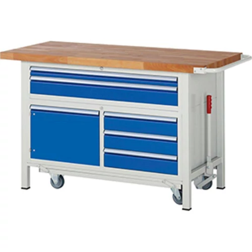 Munkapad leengedhető görgős alvázzal, SZxMxM 1500x700x920 mm, 2 XXL fiók: 60/120, 3 fiók 120 mm, 1 ajtós 360 mm