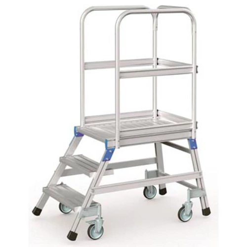 Mobil emelvénylépcső, egy oldalas, emelvény mérete 600x800 mm, 3 lépcsőfok emelvénnyel, állómagasság 720 mm, súly 28,5 kg