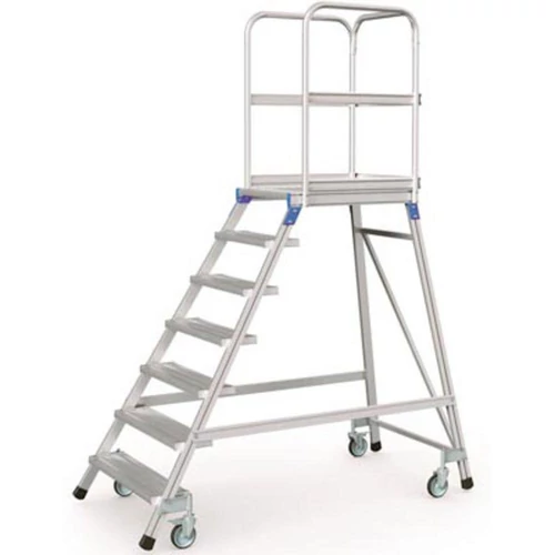 Mobil emelvénylépcső, egy oldalas, emelvény mérete 600x800 mm, 7 lépcsőfok emelvénnyel, állómagasság 1680 mm, súly 41,8 kg