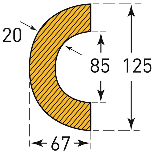 Figyelmeztető és védőprofil, csővédelem, ív, 85/135x67 mm, sárga/fekete, mágneses, hossz 1000 mm