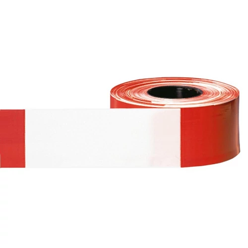 Lezáró szalag, piros/fehér tömbsraffozás, tekercs hossza 500 m, szélessége 80 mm, MINIMUM VÁSÁRLÁS 2 tekercs