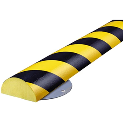 Felületvédő profil, félkör keresztmetszet, SZxM 70x35 mm, rozsdamentes acél hátlappal, sárga/fekete, hossz 1000 mm