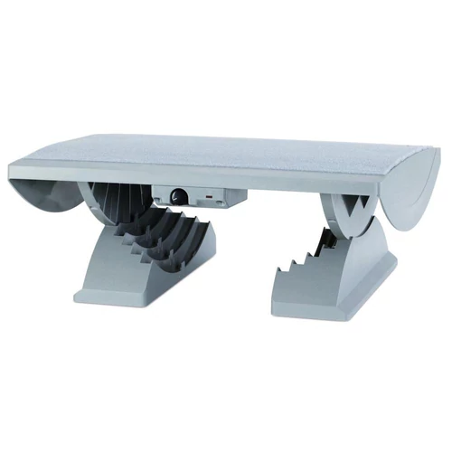 Lábtámasz, fűthető, felület 450x390, magasság elöl 48-119, magasság hátul 66-220 mm, 30-45 fok C, műanyag szőnyegburkolattal, szürke