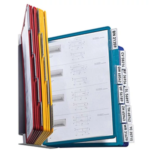 Információs tábla rendszer, fali konzol, fém, 20 panel polipropilén, 5x piros, 5x sárga, 5x zöld, 5x sötétkék, fül 58 mm széles