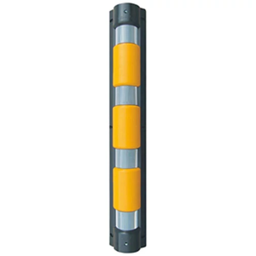 Sarokvédő sín, sárga-fekete, 4 db 270 fokos fényvisszaverő gyűrű és 3 db lengéscsillapító sárga PVC-ből, L. 900 mm, rögzítőanyag nélkül