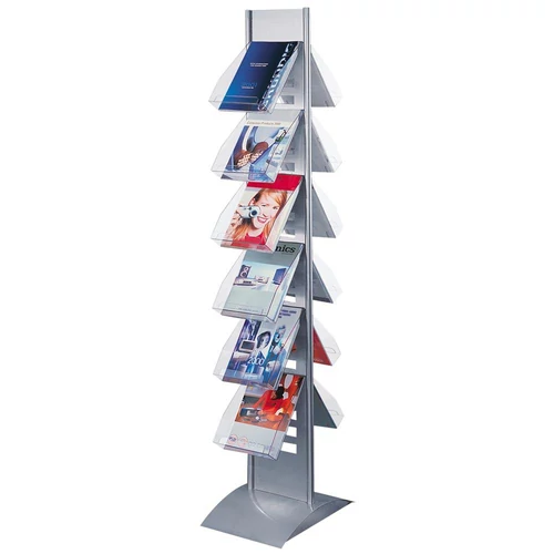 Prospektusállvány, SZxMxM 300x400x1660 mm, alumínium ezüst, max. 12 A4-es rekeszhez