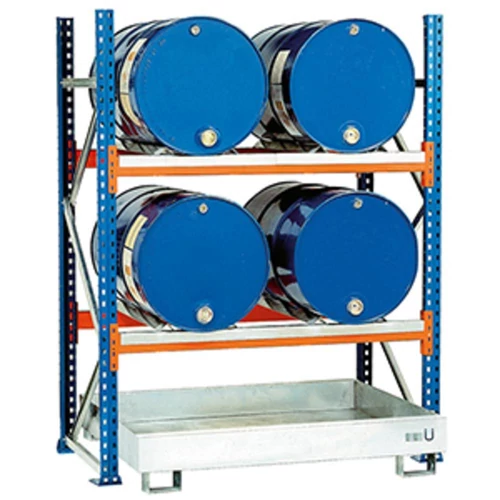 Dobtartó, alapegység, 4x200 l-es hordókhoz, vízszintes tároló, csepegtető tálcával 285 l, SZxMxM 1350x850x2000 mm