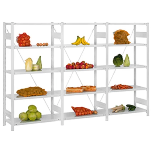 Élelmiszeripari csavar nélküli polc, bővítőegység, 7 polc, SZxMxH1000x600x3000 mm, terhelhetőség 140 kg, fehér