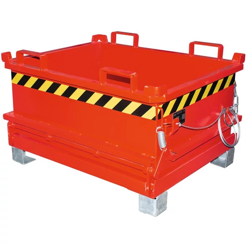 Mini nyitható fenekű konténer, nyitott, HxSzxM 1000x1200x625 mm, térfogat 0,37 m3, RAL 3000 tűzpirosra festve