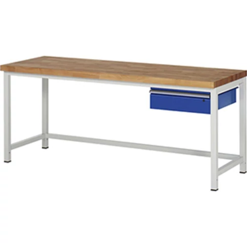 Munkapad, SZxMxM 2000x700x840 mm, 1 fiók 150 mm, 40 mm-es bükk munkalap, RAL 7035/5010