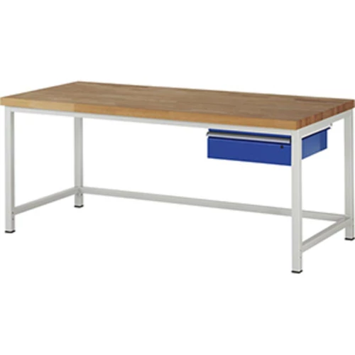 Munkapad, SZxMxM 2000x900x840 mm, 1 fiók 150 mm, 40 mm-es bükk munkalap, RAL 7035/5010
