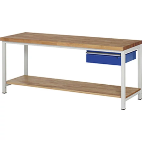 Munkapad, SZxMxM 2000x700x840 mm, 1 fiók 150 mm, polc, 40 mm-es bükk munkalap, RAL 7035/5010