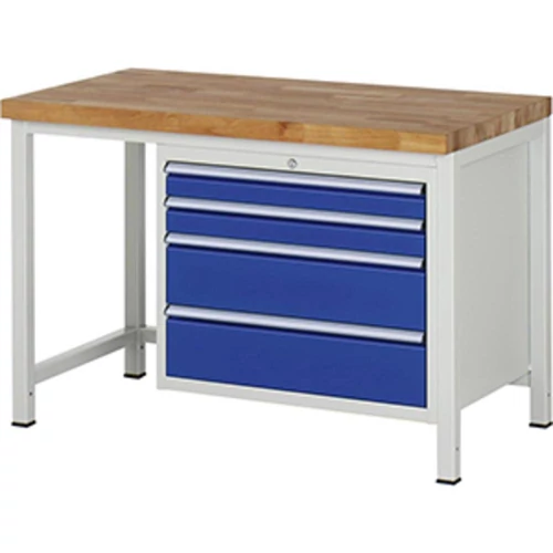 Munkapad, SZxMxM 1250x700x840 mm, 4 fiók: 2x90/2x180 mm, 40 mm-es bükk munkalap, RAL 7035/5010