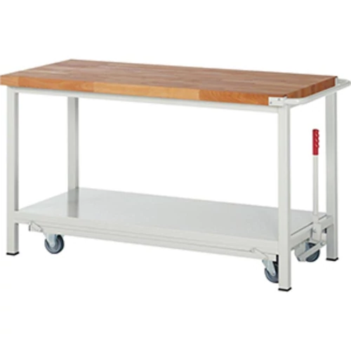 Munkapad leengedhető görgős alvázzal, SZxMxM 1500x700x880 mm, 40 mm-es bükk munkalap, RAL 7035, polc