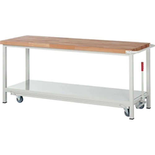 Munkapad leengedhető görgős alvázzall, SZxMxM 2000x700x880 mm, 40 mm-es bükk munkalap, RAL 7035, polc