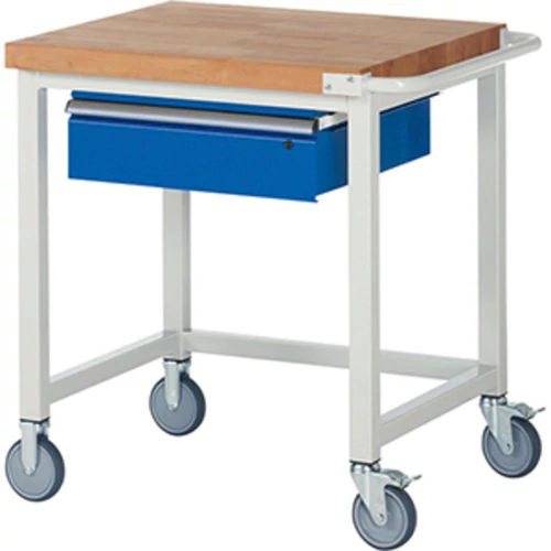 Mobil munkapad, SZxMxM 750x700x880 mm, 1 fiók 150 mm, 40 mm-es bükk munkalap, RAL 7035/5010