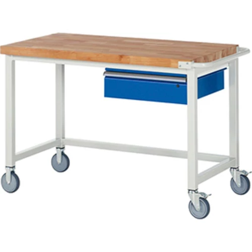 Mobil munkapad, SZxMxM 1250x700x880 mm, 1 fiók 150 mm, 40 mm-es bükk munkalap, RAL 7035/5010