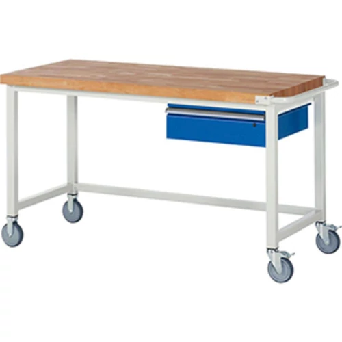 Mobil munkapad, SZxMxM 1500x700x880 mm, 1 fiók 150 mm, 40 mm-es bükk munkalap, RAL 7035/5010