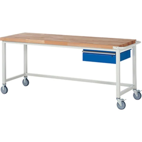 Mobil munkapad, SZxMxM 2000x700x880 mm, 1 fiók 150 mm, 40 mm-es bükk munkalap, RAL 7035/5010
