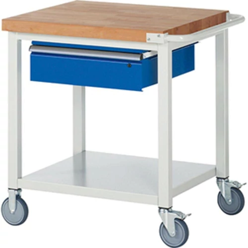 Mobil munkapad, SZxMxM 750x700x880 mm, 1 fiók 150 mm, polc, 40 mm-es bükk munkalap, RAL 7035/5010