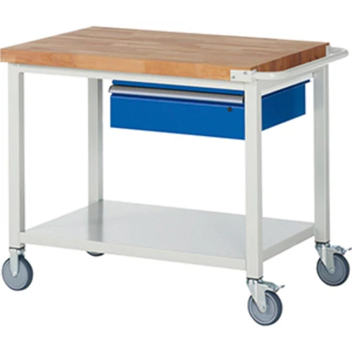 Mobil munkapad, SZxMxM 1000x700x880 mm, 1 fiók 150 mm, polc, 40 mm-es bükk munkalap, RAL 7035/5010