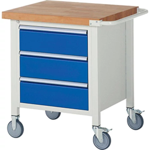 Mobil munkapad, SZxMxM 750x700x880 mm, 3 fiók 180 mm, polc, 40 mm-es bükk munkalap, RAL 7035/5010