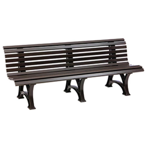 Műanyag parkpad 3 lábbal, 6 férőhely és 7 háttámla léccel 50x30 mm, szélesség 2000 mm, barna