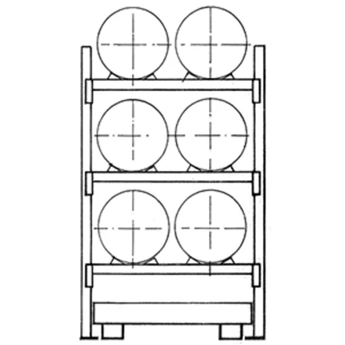 Dobtartó, alapegység, 6x200 l-es hordókhoz, vízszintes tároló, csepptálcával 285 l, SZxMxM 1350x850x2500 mm