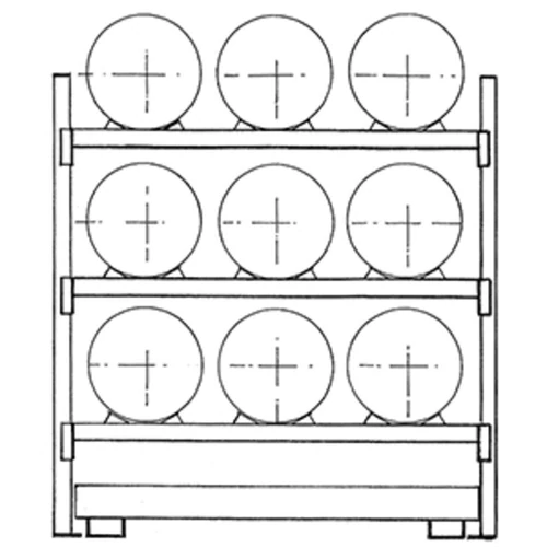Dobtartó, alapegység, 9x200 l-es hordókhoz, vízszintes tároló, csepegtető tálcával 375 l, SZxMxM 2225x850x2500 mm
