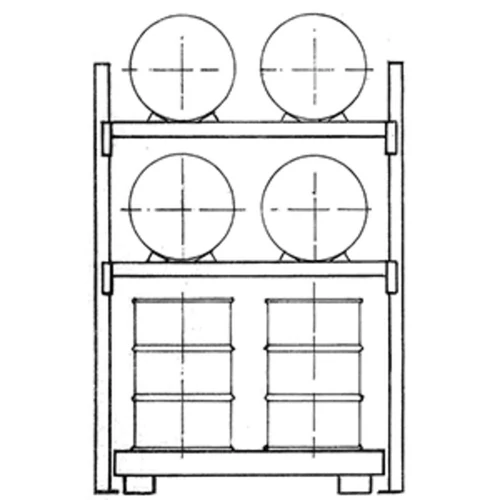 Hordó állvány, alapegység, 4x200 l-es fekvő és 4x200 l-es állóképességhez, csepegtető tálcával 285 l, SZxMxM 1350x850x2500 mm