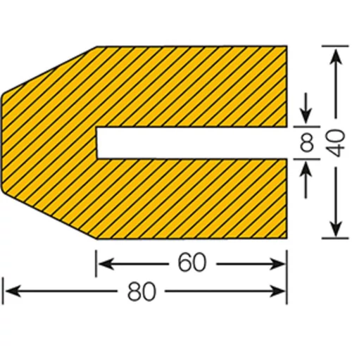 Figyelmeztető és védőprofil, profilvédelem, trapéz keresztmetszet, 40x80 mm, sárga/fekete, dugaszolható, hossz 1000 mm