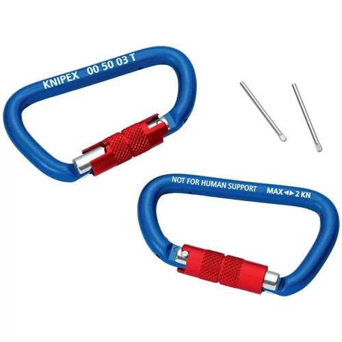 Karabiner, 81 mm hosszú, kék bevonatú KNIPEX csavaros zárral