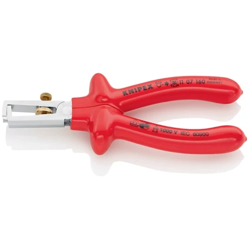Csupaszító fogó, hossz 160 mm, VDE krómozott, KNIPEX nyitórugóval merítéssel szigetelve
