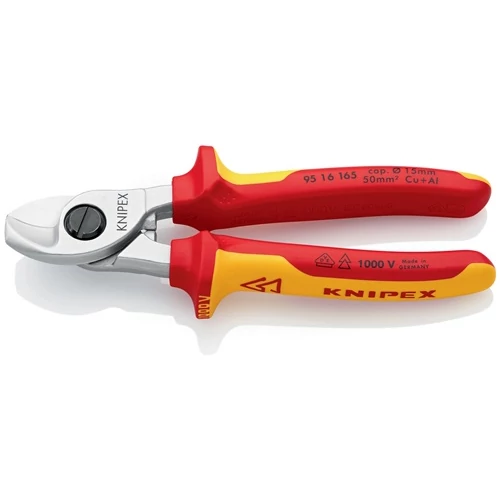 Kábelvágó olló, hossz 165 mm, krómozott fej, VDE többkomponensű markolat, Form 1 KNIPEX
