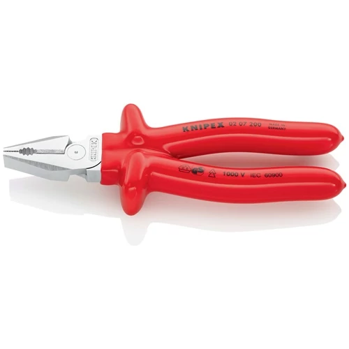 Nagy teherbírású kombinált fogó, hossza 200 mm, krómozott, VDE KNIPEX mártással szigetelt