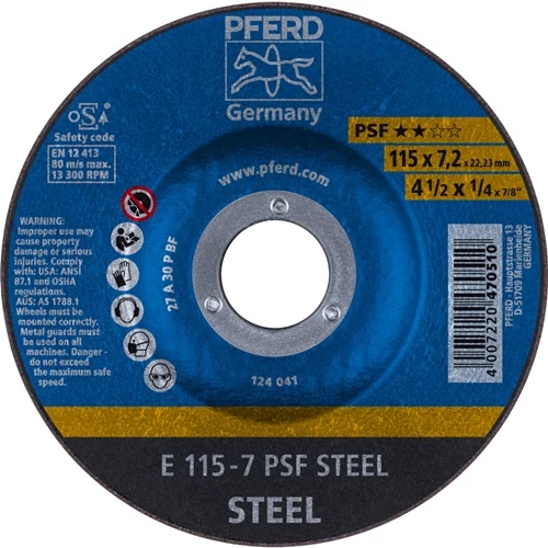 Csiszolókorong PSF STEEL Ø 115xS7,2mm, furat 22,23 mm PFERD