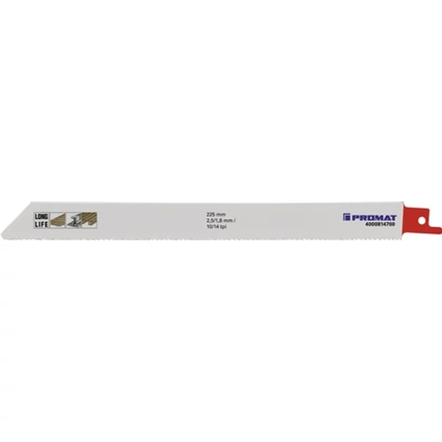 Szablyafűrészlap Hosszúság 225 mm Szélesség 19 mm Fogosztás TPI 10/14 2,5/1,8 mm mart, készlet 5 db/kártya