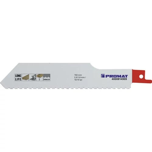 Szablyafűrészlap Hosszúság 150 mm Szélesség 25 mm Fogosztás TPI 10/14 2,5/1,8 mm mart, készlet 5 db/kártya