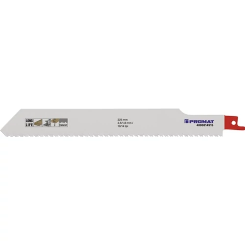 Szablyafűrészlap Hosszúság 225 mm Szélesség 25 mm Fogosztás TPI 10/14 2,5/1,8 mm mart, készlet 5 db/kártya