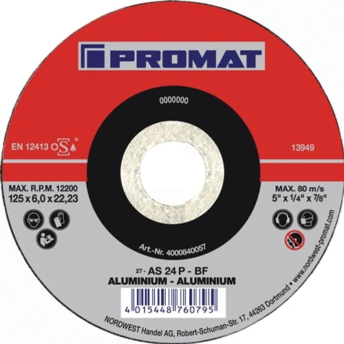 Csiszolótárcsa D125xS6mm ofszet alumínium furat 22,23 mm