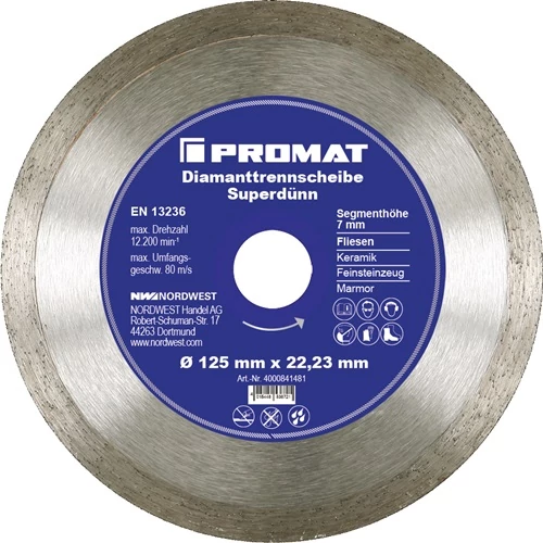Gyémánt Vágókorong  125 mm furat 22,23 mm csempe 7 mm