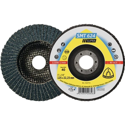 Legyező korong SMT 624 Supra Ø 115 mm szemcse 40 12 fokos kúpos INOX cirkónium korund KLINGSPOR