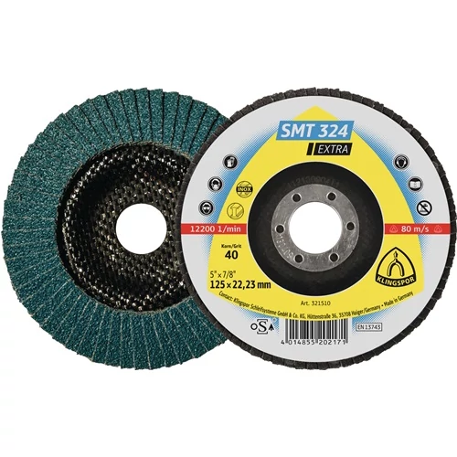 Legyező korong SMT 324 Extra D. 125 mm szemcsés 80 12 fokos kúpos INOX cirkónium korund KLINGSPOR
