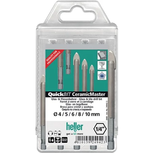 Fúrókészlet QuickBit® Ceramik Master 5 részes D. 4, 5, 6, 8, 10 mm-es tengely hatszögletű szárú HELLER