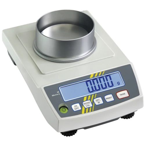 Precíziós-mérleg, gyűrű-formátumú nemesacél mérő-tányér, átmérő: 81 mm, mérési tartomány: 100 g