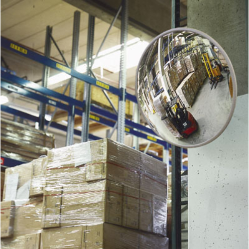 Ipari-tükör speciális műanyagból, kül- és beltéri használatra, fali-tartóval, tükör átmérő: 700 mm, max: 9 m kontroll-távolság