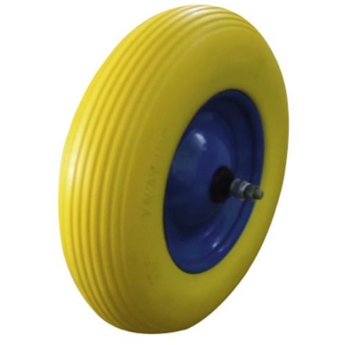 PU- kerék talicskához, acél-felni színe: kék, abroncs színe: sárga, Rillen-profil